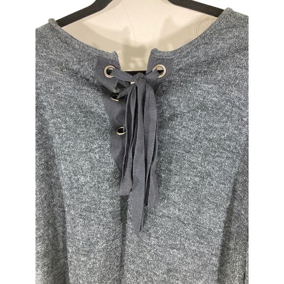 Umgee Tie Front Bell Sleeve Grey Sweater Lagenlook Slouchy Comfy Oversized Top M - Picture 5 of 5